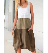 Linen contrast panel dress HF1406-03-03