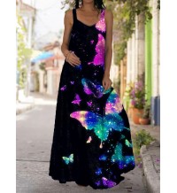 Fashionable women's black butterfly printed long dress with long sleeves HF2313-02-03