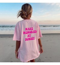 Tie Dyed Letter Medium Loose Large Short sleeved T-shirt for Women HF2618-03-01