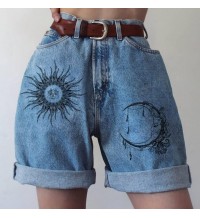 Casual and relaxed printed denim pants HF1605-04-01