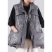 Grey zippered Pockets Print Winter Duck Down Sleeveless down vest