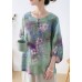 Plus Size Purple Button Print Fall Three Quarter Sleeve Top