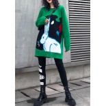 Cozy green print clothes For Women plus size clothing o neck knitwear