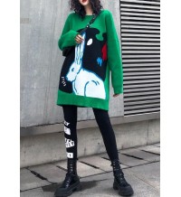 Cozy green print clothes For Women plus size clothing o neck knitwear