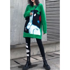Cozy green print clothes For Women plus size clothing o neck knitwear