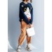 Women navy sweater tops winter Loose fitting animal print knitwear